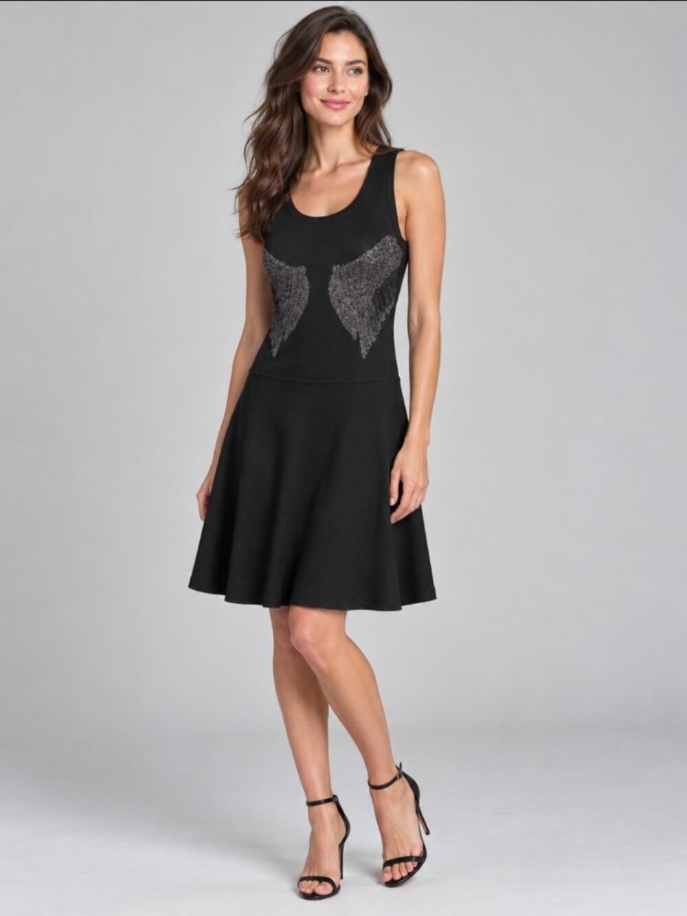 Prabal Gurung Black Metallic Wing Wool Lurex Fit & Flare Dress Size L